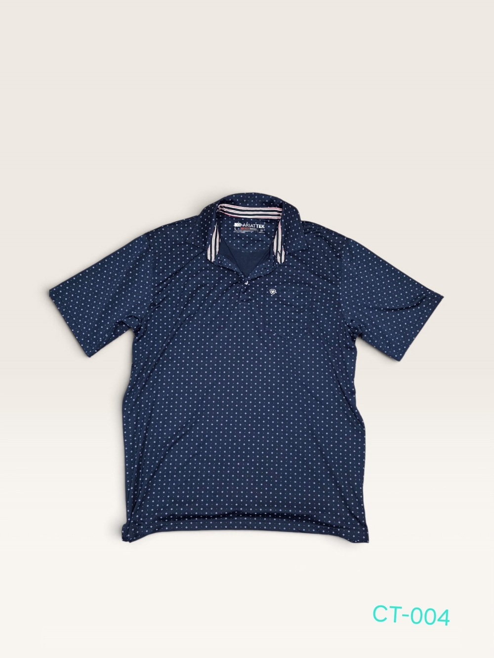 AriatTEK Mens Large Polo Shirt Blue Medallion Print Short Sleeve Golf Western L